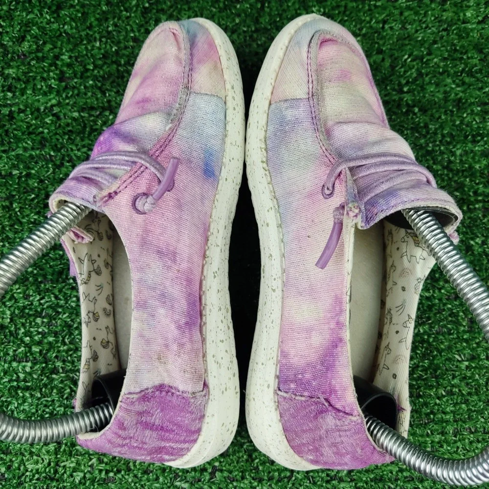 Hey Dude Shoes Kids Size 12 Purple Wendy Youth Unicorn Dreamer Tie Dye Loafers